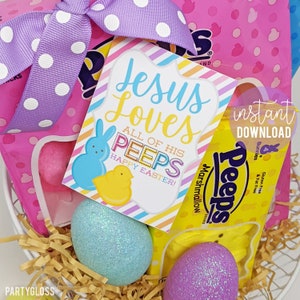 Etiquettes imprimables Joyeuses Pâques Jésus aime tous ses amis Groupe de jeunes chrétiens drôle Étude de la Bible École du dimanche gâteries Pasteur des jeunes