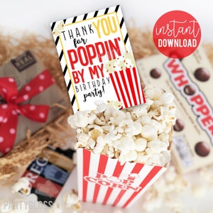 Popcorn Party Favor Tag | Popcorn Printable | Thank You Tag | Popcorn Treat Tag | Poppin&#39; By Tag | Thank You For Coming Birthday Party Tags