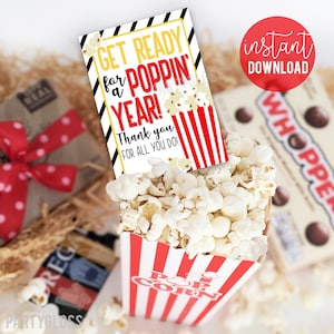 Get Ready For A Poppin' Year Printable Gift Tags, New Years Popcorn Tag First Day New Year School Staff Teacher Appreciation Back To School