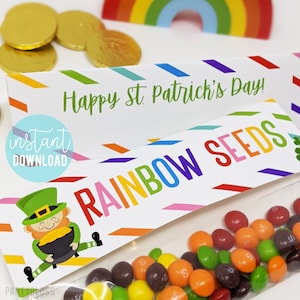 Adornos para bolsas imprimibles del Día de San Patricio, etiqueta para fiesta de dulces con semillas de arcoíris, adorno para bolsa de sándwich con cierre de cremallera, compañero de equipo, compañero de clase, amigo de la clase