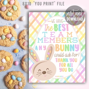 Team Appreciation Sign, Staff Employee Easter Spring Best Team Members Any Bunny Could Ask For Treats Coworker Office Breakroom Lunchroom