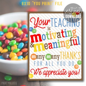 Agradecimiento a los maestros y al personal 8x10 Signo imprimible, MM Candy Apreciar la semana del maestro Sala de descanso Comedor PTO PTA Docencia Facultad Golosinas