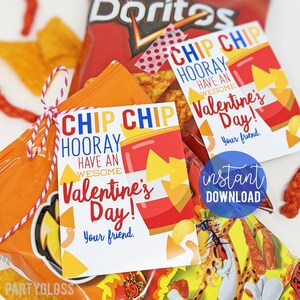 Valentinstag Tüte Chips Druckbare Geschenkanhänger Chip Chip Hooray Valentine Klasse Team Freund Nachbar Mitschüler Mitschüler Kita Valentines