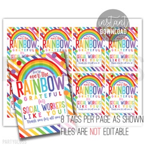 Social Worker Appreciation Printable Tag | Social Worker Appreciation Month | Gift Ideas | Rainbow Thank You Tag | Employee Staff Gift Tag
