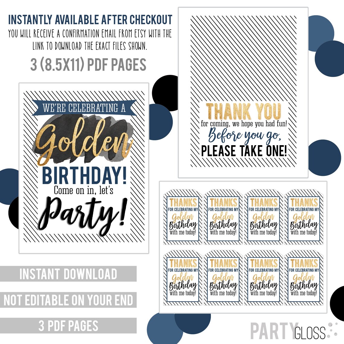 Golden Birthday Party Printables Golden Printables Favor - Etsy
