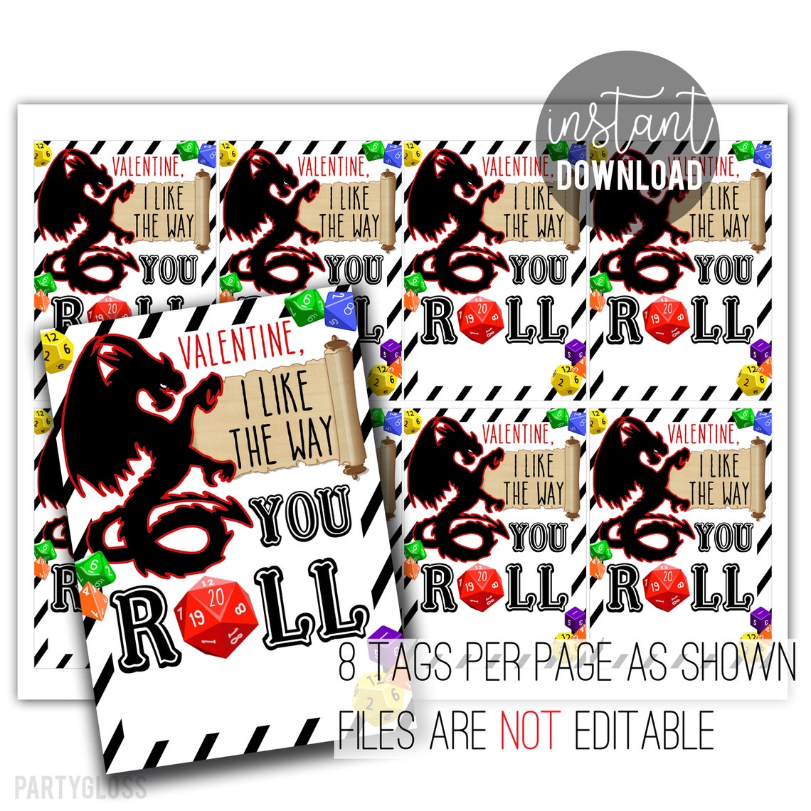 Dragon Dungeon Valentine's Day Printable Tags I Like the - Etsy