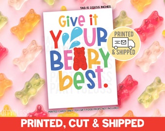 Printed, Cut & Shipped Swim Team Give It Your Beary Best Good Luck Gift Tags, Gummy Bear Candy State Try Outs Meet Tournament Diving Dive