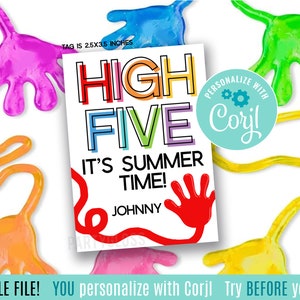 Étiquettes imprimables de fin d’année modifiables à la main, non alimentaires, High Five C’est l’heure d’été Toy Tag Last Day Break Friend Class Team Classmate