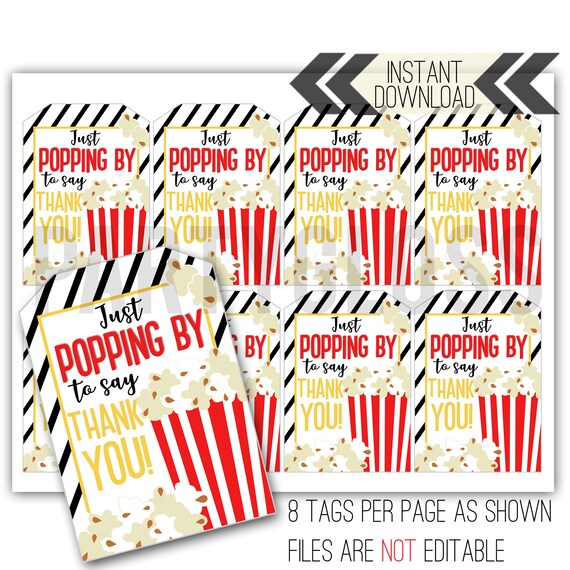 Thank You Printable Tag Popcorn Thank You Employee Gift | Etsy