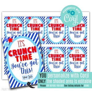 Editable Crunch Time Good Luck Printable Gift Tags, Appreciation Candy Bar Tag Competition Game Day Team Treats Test Taking Performance Play