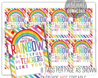 Teacher Appreciation Printable Tag | Teacher Rainbow Tags | Staff Gift Ideas | Teacher Rainbow | PTO PTA Teacher Staff Gift Tag | Teachers