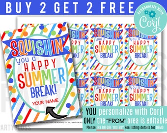 Editable Squishy End Of The Year Printable Tags, Non Food, Squishin' You Squish Toy Happy Summer Break Friend Class Team Classmate Blue