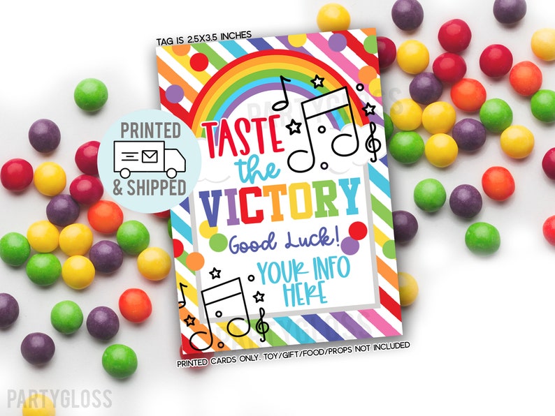 Printed and Shipped Choir Band Music Taste The Victory Good Luck Gift Tags Rainbow Candy State Regionals Tournament Competition Try Outs image 1