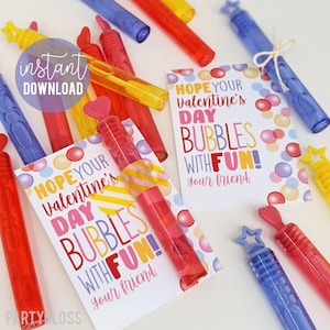Blowing Bubbles Valentinstag Druckbare Geschenkanhänger, einfach Valentinstag für Klasse Team Freund Nachbar Teamkamerad Klassenkameradin Tagesstätte Non Food