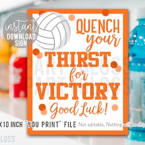 Oranje volleybal geluk afdrukbaar 8x10 inch bord, les je dorst naar overwinning sportdrank team koeler oefenwedstrijd hydratatie