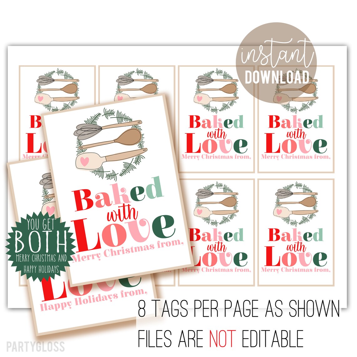 Baked With Love Printable Tags Baked Goods Tag Modern | Etsy