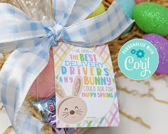 Editable Delivery Driver Appreciation Printable Tags, Happy Spring Easter Bunny Tag Staff Coworker Employee Postal Carrier Office Fleet