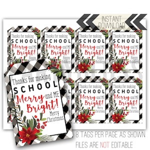 Teacher Christmas Gift Printable Tag | Christmas Teacher Tag | Holiday Teacher Tag | Teacher Gift | Teacher Tag | Merry and Bright Teacher