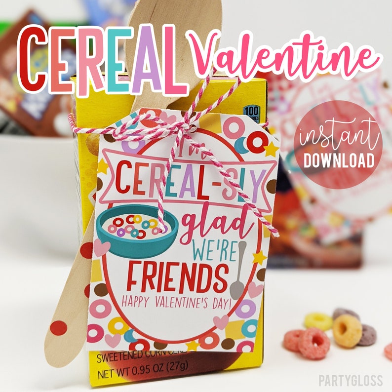 Cereal Valentine s Day Printable Tag Cereal Valentine Etsy