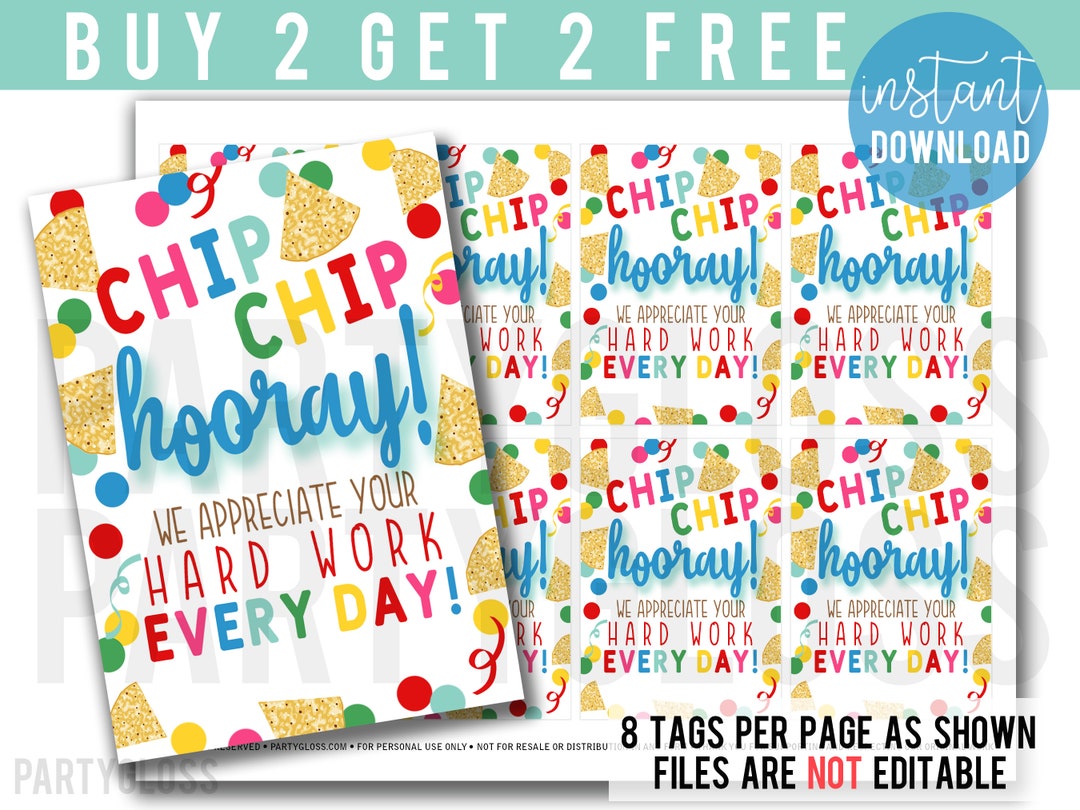 Chip Chip Hooray Appreciation Printable Tag Printable Chip Tags PTO