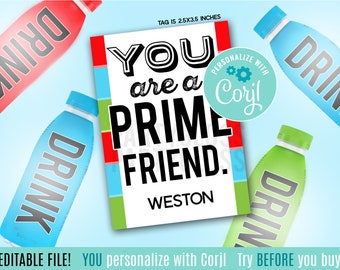 Editable Prime Friend Valentine's Day Printable Gift Tags, Sports Drink Valentine Energy Drink Packet Hydration Powder Class Boy Bro Bruh