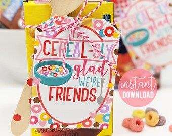 Cereal Friend Printable Tag | Cereal Happy Birthday | Cereal Gift Tag | Cereal Birthday Gift | Easy Friend Tag | Cereal Gift Ideas | Cereal