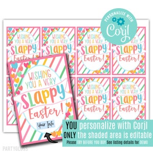 Étiquettes imprimables de bracelet slap modifiables, carte de panier de Pâques Slappy, équipe de classe, camarade de classe, collègue de travail, drôle de cadeau de printemps, garderie du voisin