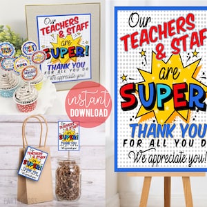 Teacher Appreciation Super Hero Set | Super Hero Theme | Teacher Gift Ideas | Teacher Thank You | Teacher Appreciation Tag | PTO PTA Lunch