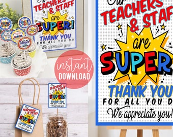 Teacher Appreciation Super Hero Set | Super Hero Theme | Teacher Gift Ideas | Teacher Thank You | Teacher Appreciation Tag | PTO PTA Lunch