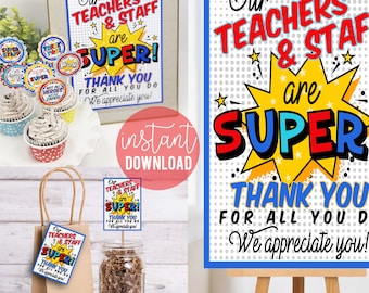 Teacher Appreciation Super Hero Set | Super Hero Theme | Teacher Gift Ideas | Teacher Thank You | Teacher Appreciation Tag | PTO PTA Lunch