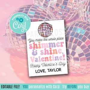 Tag regalo stampabili per San Valentino Shimmer and Shine modificabili Disco Valentine Howdy Galentine's Swift You Make The Whole Place Shimmer xoxo