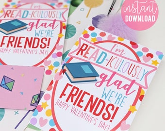 Bookmark Valentine's Day Printable Gift Tag Book Valentine Non Food Class Valentine Readiculously Glad We're Friends Daycare Neighbors Books