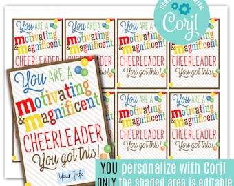Editable Cheerleader Printable MM Candy Gift Tags, Cheer Treat Tag Team Competition You Got This Meet Championship Jamboree Camp Treats