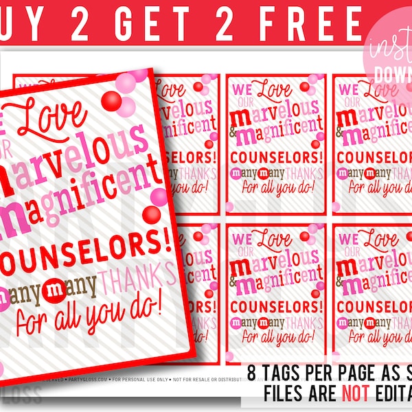 Counselors Valentine's Day Printable Tags, School Staff Faculty Guidance Counselors Thank You Counselor Appreciation Week Office PTA PTO