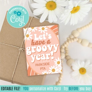 Bewerkbare Laten we een hip jaar hebben Terug naar school Afdrukbare cadeaukaartjes, Boho Daisy Leraarwaardering van leraar eerste dag van de schoolklas