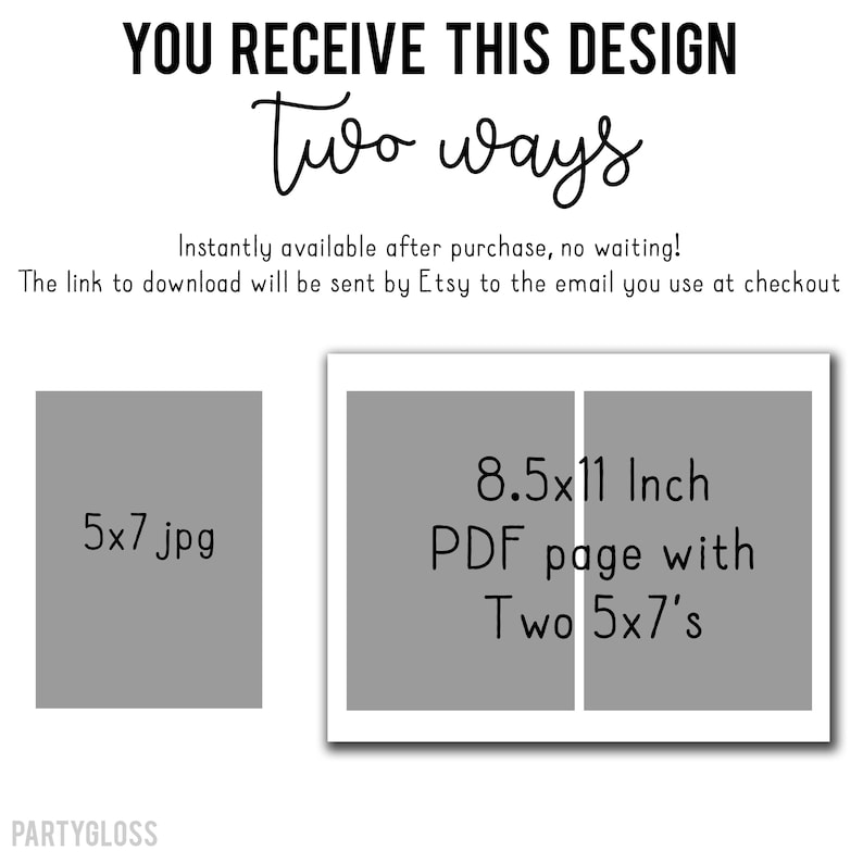 Peut inclure: Un t&eacute;l&eacute;chargement num&eacute;rique de deux images imprimables de 5x7 pouces au format PDF. Le PDF est de 8,5x11 pouces et comprend deux images de 5x7 pouces.