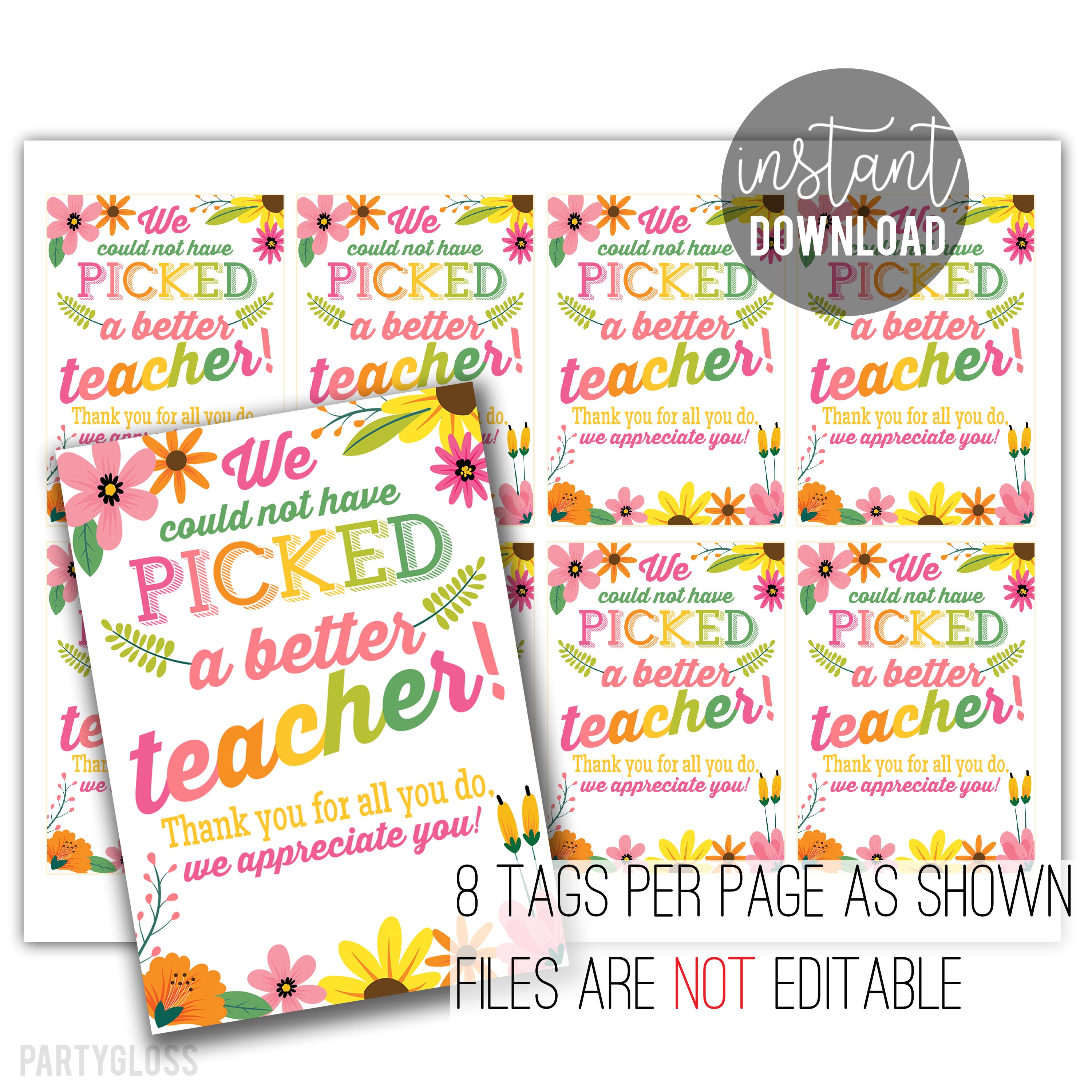 Teacher Appreciation Printable Floral Flower Tags Floral Etsy