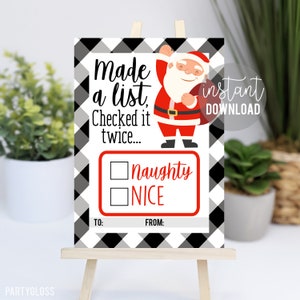 Naughty or Nice Christmas Printable Gift Card Holder | Gift Card Holder For Anyone | Easy Christmas Gift Ideas | Black Santa Christmas Card