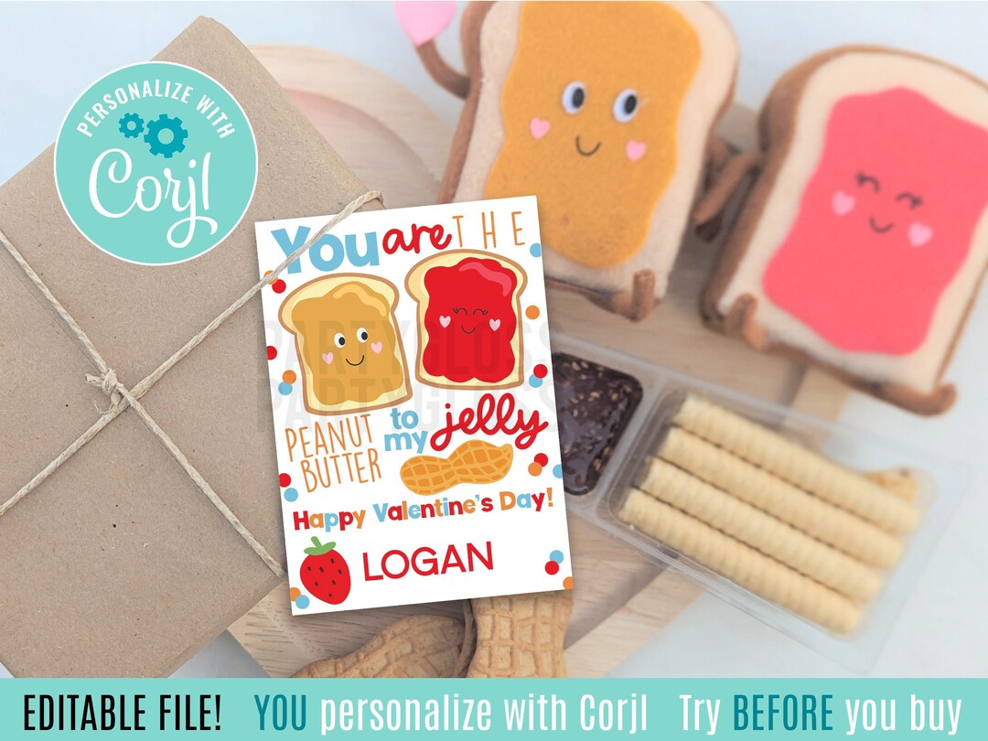 Editable Valentine's Day Printable Valentine Tag, Peanut Butter Jelly ...