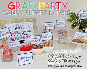 Graduation Candy Buffet Labels | Candy Bar Labels | Grad Party | Graduation Candy Labels | Graduation Candy Signs | Rainbow Grad Party Food