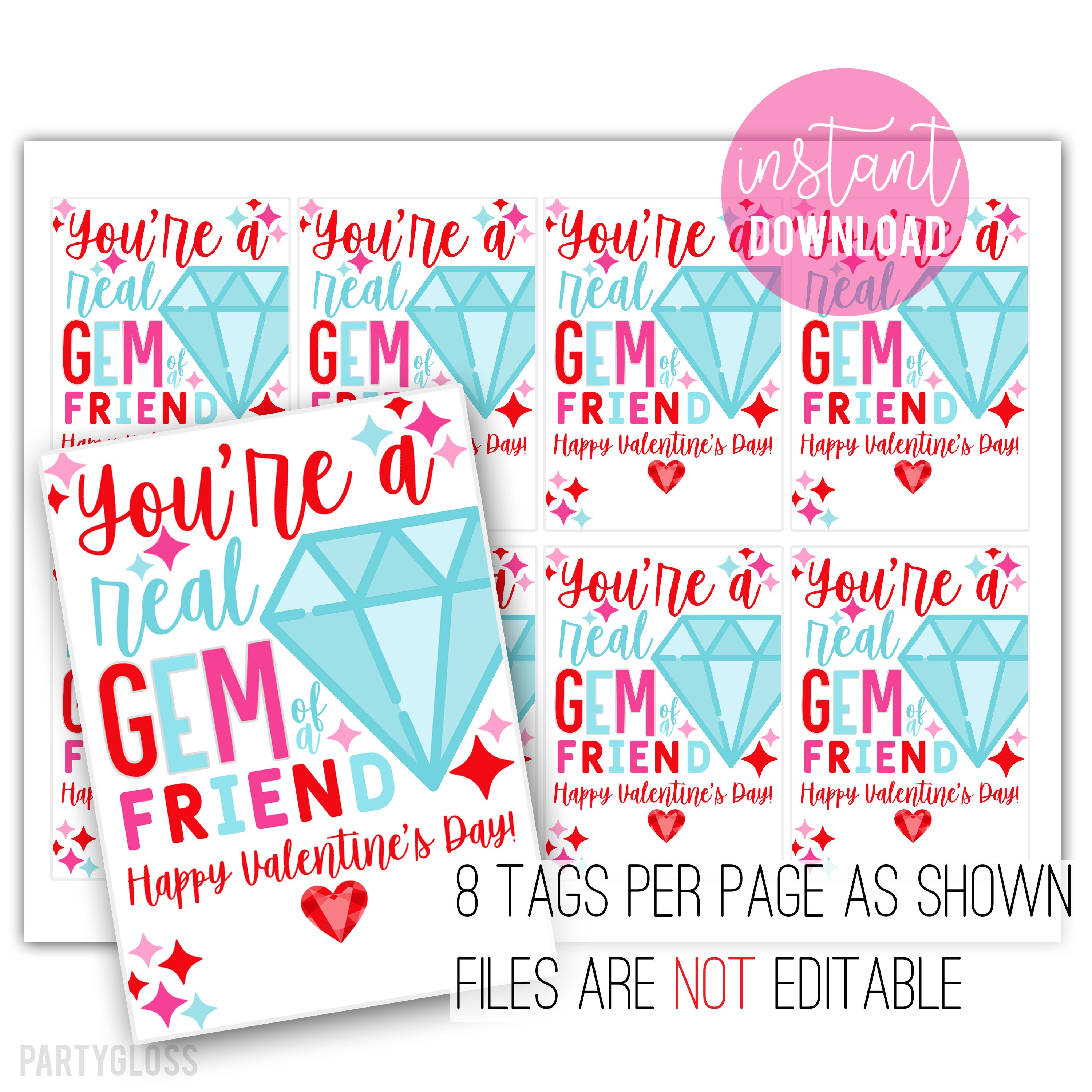 Gem Valentine's Day Printable Gem Ring Valentine Pop | Etsy