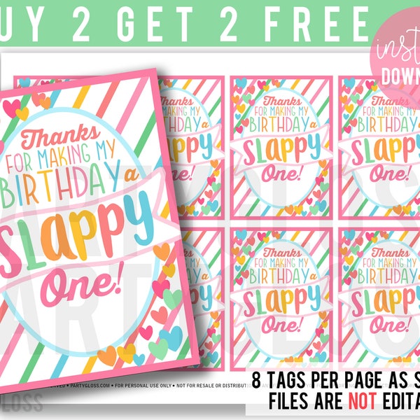 Slappy Birthday Printable Slap Bracelet Tag | Party Favor Tag | Bracelet Card | Class Gift | Classmates Tag | Non Food Birthday Favor Tag