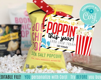 Editable Swim Dive Printable Tag |  Good Luck Swim Dive Popcorn Card | Awesome Swim Dive Season Treat Snack | Our Team Is Poppin' Corjl