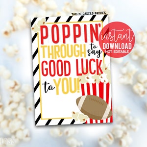 Football Popcorn Good Luck Printable Gift Tags, Popping Poppin Bag Snacks Tag Regionals Team Championship Playoffs Game Day State Practice