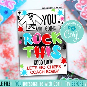 Étiquettes-cadeaux imprimables d'arts martiaux modifiables, vous allez porter cette chance, concours de tournoi de judo de karaté et de judo pop Candy Rocks