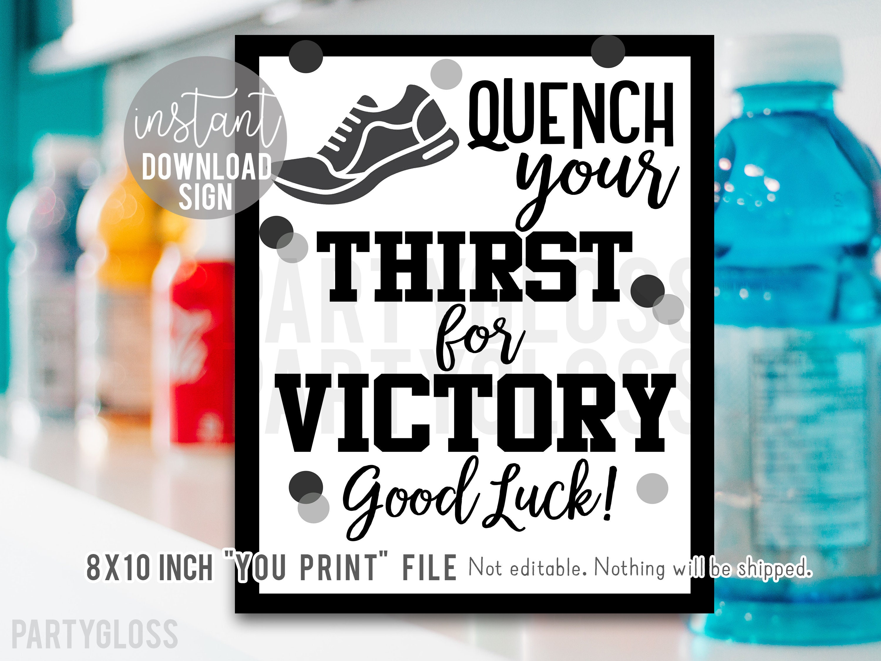 Black Cross Country Good Luck Printable 8x10 Inch Sign, Quench