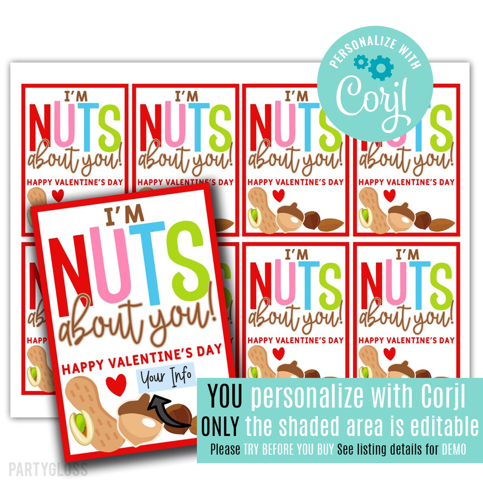 Editable Nuts About You Valentine's Day Printable Tag - Etsy