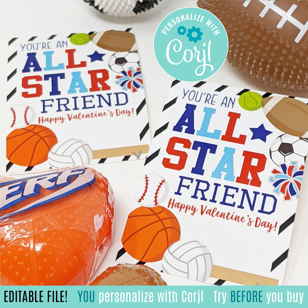 Editable Sports Valentine's Day Printable Tags All Star Friend Football ...