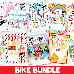 Pacchetto di tag portafortuna per gare ciclistiche! Etichette stampabili per bici, BMX, motocross, giochi di parole con caramelle, finali di gare di corse diurne, dolcetti per il percorso in pista