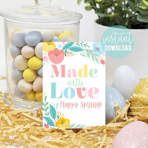Mit Liebe gemacht druckbare Ostern Tags, Happy Spring Floral Treat Tag, Backwaren, Mitarbeiter Team Freunde Nachbarn Kunden Kunden Geschenk Snacks